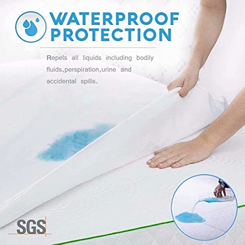 Kmall B07PK8KS6Z Queen Size Cooling Waterproof Mattress Protector Pad Cover,Breathable Fitted Sheet Style Deep Pocket-Soft Bed Mattress Protector Queen thumb #1