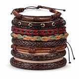 Vellichor Europe 6 Pack Adjustable Leather Bracelet Set for Men and Women, Braided Rope and Wrap Style Bracelets, Stacking Wrist Bands for Everyday Wear, Casual Vintage Look, Fits 18–34 cm Wrists