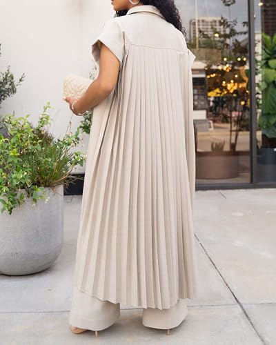 Tbahhir Women's Casual Jacket Outfits 2 Piece Pants Sets Pleated Long Cardigan Wide Leg Baggy Trousers Business Suit3