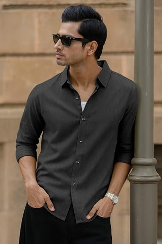 Image of Popcorn Textured Shirts for Men Black M