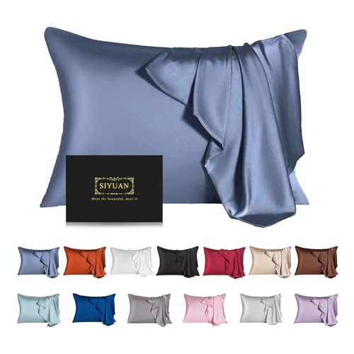 Image of Mulberry Silk Pillowcase for Hair and Skin,Cooling Silk Pillow case with Hidden Zipper,Allergen Proof Dual Sides Soft Breathable Smooth Both Sided Silk Pillow Cover. (Grayish Blue,20 inchx 26 inch)