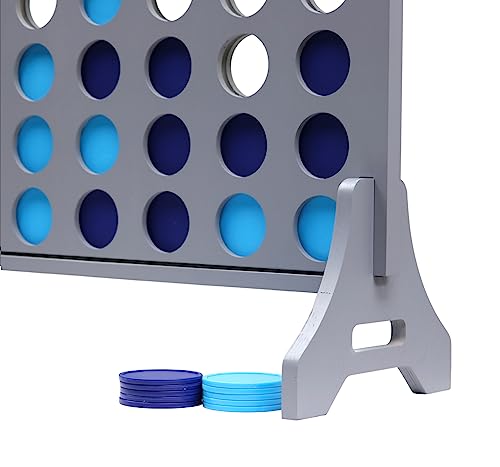 Image of Giant 4 in a Row Game for Family & Adults - Tailgating Pros Jumbo Grey Wooden Four in a Row Indoor & Outdoor Yard Game for Family Party Fun, Portable Activities for Patio, Backyard, and Camping