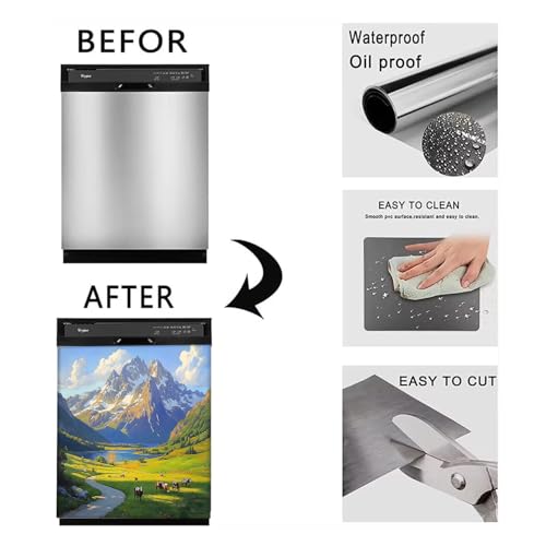 Image of BVBOX Dishwasher Magnet Cover 23 inchx26 inch, Reusable Magnetic Refrigerator Covers, Decorative Magnets Cover Fridge Door Skin Panel Stickers for Home Kitchen Appliance