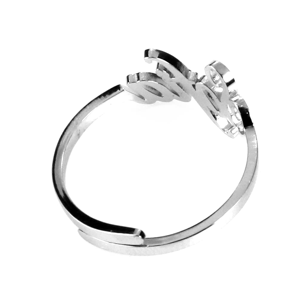 Flowers Anello Donna Con Nome in Acciaio inossidabile, Scritta Nome in Corsivo. Misura regolabile