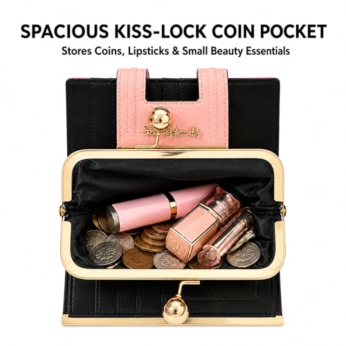 Image of Floral Wallet for Women, Vintage Kiss-Lock Clutch Purse