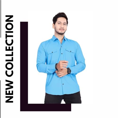 Image of Men's Cotton Spread Collar Full Sleeve Regular Fit Solid Casual Shirt with Double Pockets - Stylish Comfortable Shirt for Everyday Wear