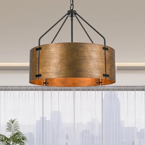 Kunlinzhu Drum Chandeliers for Dining Room 22 in Copper Bronze Metal Dining Room Light Fixture Over Table Industrial Modern Farmhouse Pendant Light for Kitchen Entryway Living Room
