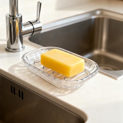 Image of Twin Soap Dish Wall Mounted, Double Layer Soap Holder for Bathroom, Self Adhesive Soap Stand with Drain Tray, Plastic Soap Case for Kitchen & Wash Basin Organizer