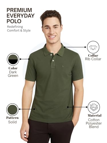 Image of Parx Men Regular Fit Solid Pattern Cotton Polyester Blend Half Sleeve Polo Neck Casual T-Shirt