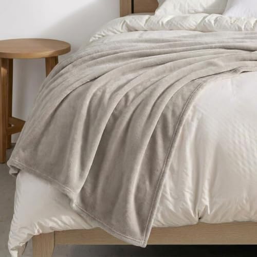 Image of Martha Stewart - King Size Blanket, Ultra-Soft Plush Fleece Throw Blanket with Double-Needle Stitching, 350 GSM, Medium Weight Bedding for Bed or Couch (Bedford Solid Grey)