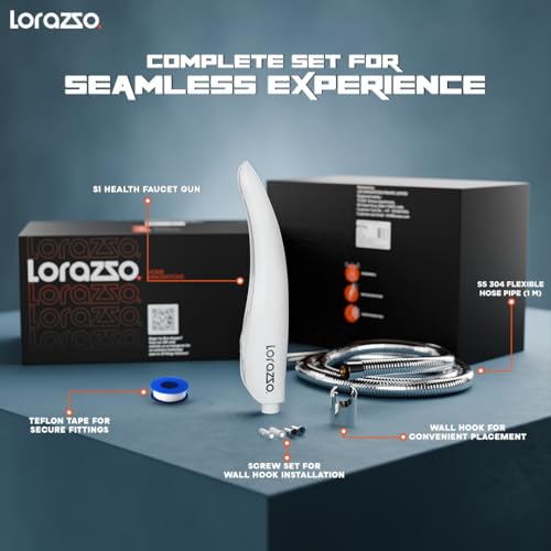 Image of Lorazzo S1 Health Faucet with AquaSlide Switch and Pure Brass Cartridge | Jet Spray Pipe for Toilet | Faucet for Toilet | Complete Set with Hose Pipe & Wall Hook | 1-Year LORAZZO Limited Warranty