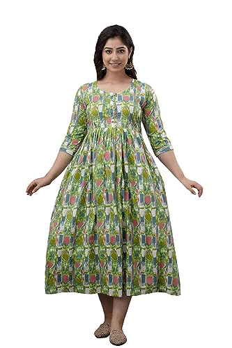 Image of The Moon Star Women's Cotton Floral Printed Anarkali Maternity Feeding Kurti | Breastfeeding Dress for Mothers | Zipper Feeding Kurti, Nursing Kurti, Comfortable and Trendy Maternity Wear