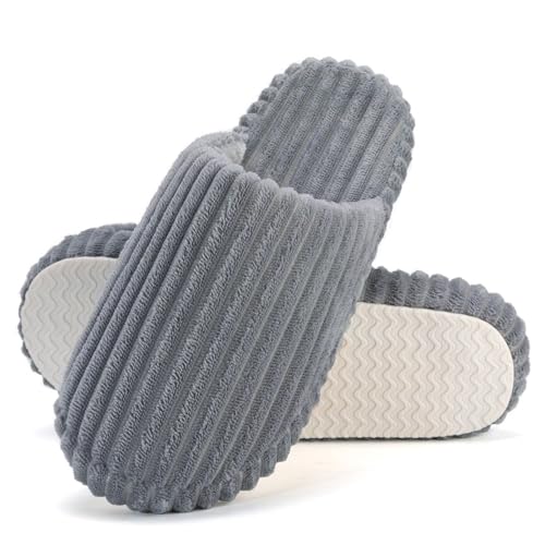 ZXVX Women Arch Support Slippers – House Bedroom Slippers for Woman, Orthopedic Shoes for Plantar Fasciitis, Corduroy Closed Toe Ladies Slides Outdoor 8836 Grey 40/41