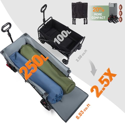 Image of TIMBER RIDGE 47 inch L Collapsible Wagon with Tailgate & Brake, 300 lbs Heavy Duty Beach Wagon with All-Terrain Big Wheels, 250L Foldable Utility Cart for Sand Camping Sports Shopping, Grey