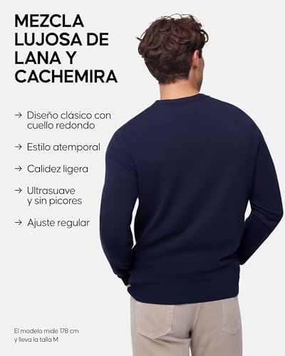 DANISH ENDURANCE Jersey de Lana Merino con Mezcla de Cachemira para Hombre, Azul Oscuro, M