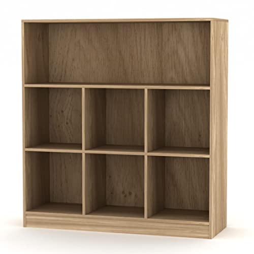 URBNLIVING Oak 7 Cube Wooden Bookcase Storage Unit (Wide), (WIA24)