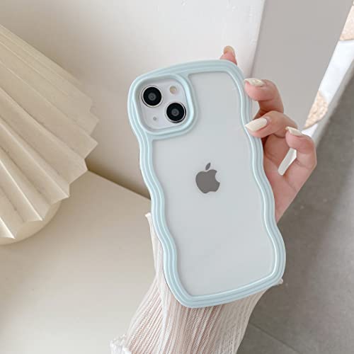 QLTYPRI Custodia per iPhone 13 Cover, iPhone 14 Cover Trasparente per Ragazze Donne, Silicone Morbido TPU Bordi Curvi Ondulati Antiurto Protettiva Case - Azzurro