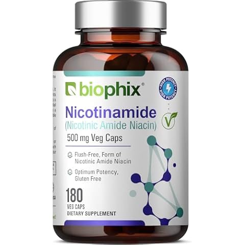 biophix B-3 Nicotinamide 500 mg 180 Vcaps - Nicotinic Amide Niacin Natural Flush-Free Vitamin Formula - Supports Skin Cell Health Cover