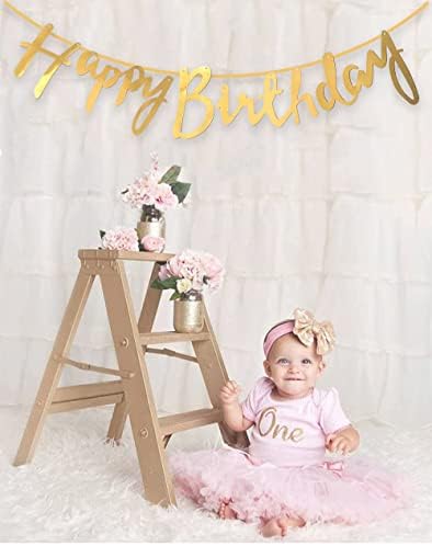 TOYVENTURES Gold Birthday Decorations, Gold Happy Birthday Banner Garland for Birthday Party Bunting Decorations (1 Piece, with Gold String Inside) (Banner Garland)