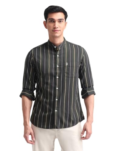 Image of U.S. Polo ASSN. Striped Slim Fit Formal Shirts for Men - 100% Cotton, Full Sleeve Mens Casual Shirts