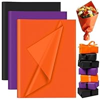 PLULON 60 Sheets Halloween Tissue Paper Bulks, Black Purple Orange Tissue Paper Sheets for Packaging Birthday Gift Wrapping Paper Halloween Party Decorations