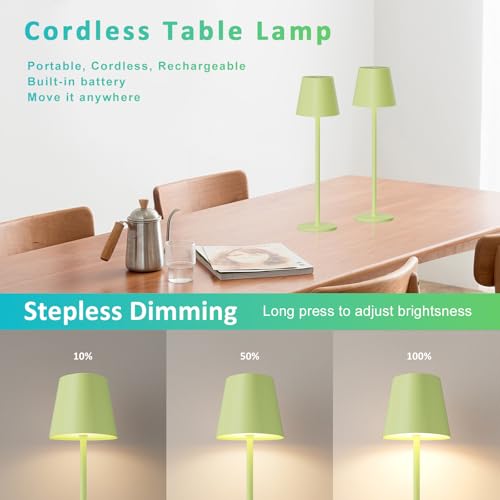 Image of Kakanuo Yellow Green Cordless Table Lamps, Rechargeable Lamp, Battery Operated Lamps, Touch Control Table Lamps, 3 Color Temperature, Stepless Dimmable, LED Portable Wireless Battery Lamp, Set of 2