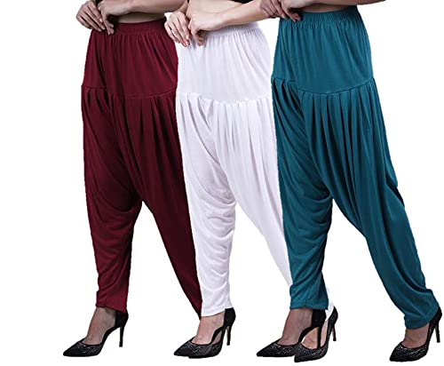 Image of CASUALS Women's Regular Fit Viscose Drawstring Patiala Harem Pants Combo Pack 3