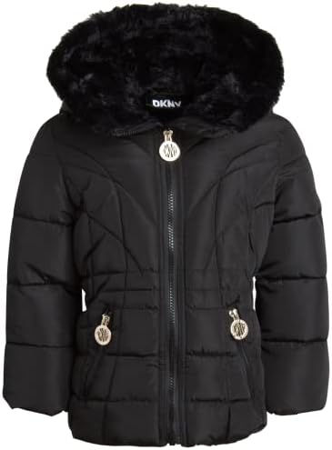 DKNY Baby Girls' Jacket – Fleece Lined Quilted Bubble Puffer Windbreaker Coat (12M-4T), Size 2T, Midnight Black
