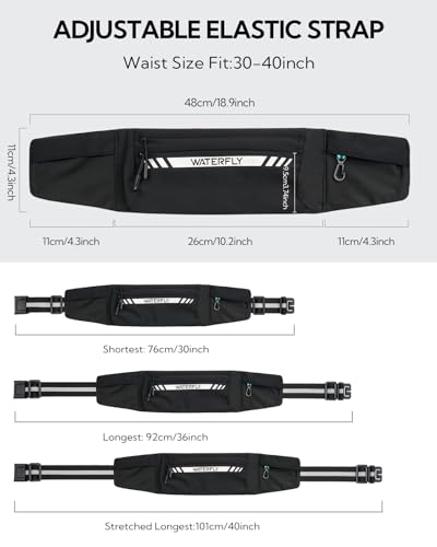 WATERFLY Laufgürtel für Handy Lauftasche Joggen: Lauf Hüfttasche Herren Damen mit 4 Taschen Jogging Bauchtasche Flache Gürteltasche Handytasche Sportgürtel Running Belt zum Laufen Sport Fitness
