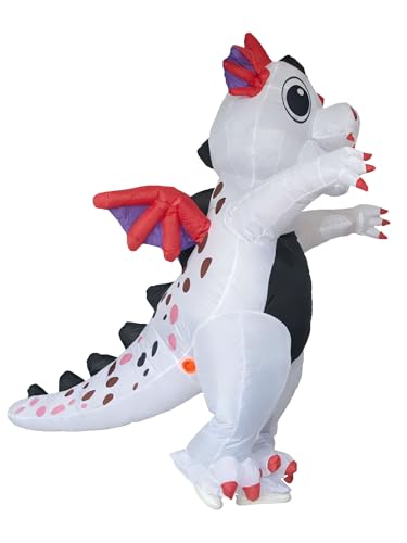 HIYAPATY Winged Flying Inflatable Dinosaur Costume Blow Up Costumes for Adult Halloween Cosplay Party (white)