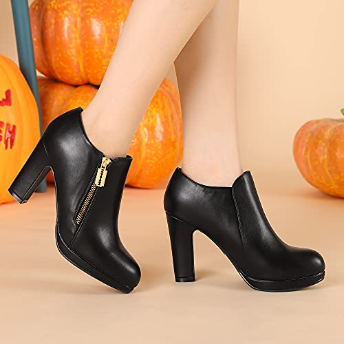 Allegra K Allegra K Women's Platform Round Toe Chunky Heelss Black Ankle Booties 7 M US