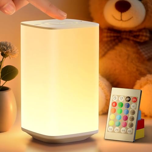 Auxmir Lampada da Comodino 4000mAh Ricaricabile, Luce Notturna Bambini con 256 Colori RGB Regolabili, Abat Jour da Comodino Touch per Crea Atmosfera, Camera da Letto, Soggiorno,Campeggio