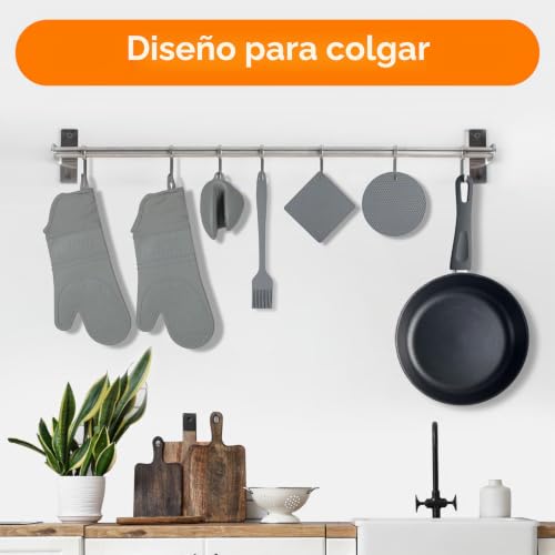 Miniatura 5 de Foyucool Silicona Guantes Horno 9en1: 2 Extra Largo Manoplas Horno, 4 Posavasos 2 Redondas 2 Cuadradas , 2 Mini Guantes De Horno Y 1 Pincel, Resistente Al Calor, Free Bpa, Para Hornear, Cocinar