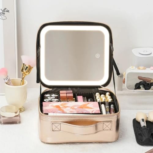 Trousse de maquillage miroir LED éclairé et compartiments modulables argent - 4