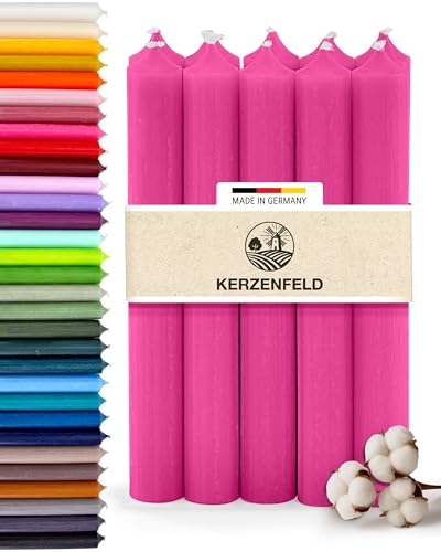 Stabkerzen Pink 10 Stück 180mm x 22mm Durchgefärbte Spitzkerzen 8+ Stunden Brenndauer Made in Germany - Ohne Tropfen & Rußen - Unparfümierte und RAL-Zertifizierte Tafelkerzen