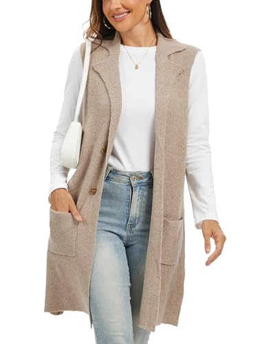 Moss Rose Sleeveless Cardigans for Women Open Front Sweaters Vest Lapel Collar Button Down Long Outerwear Coats