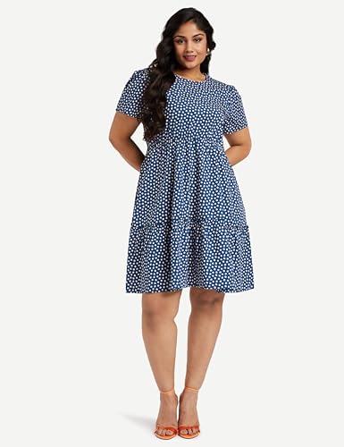 Image of Amazon Brand - Symbol Women Rayon Fit and Flare One Piece Knee Length Tiered Dress (Available in Plus Sizes)