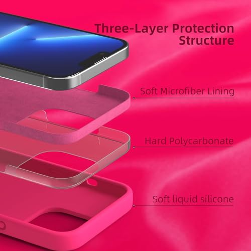 Image of Back Cover for iPhone 13 Pro Case,[Military Shockproof Protection] Liquid Silicone Case with [Soft Anti-Scratch Microfiber Lining for iPhone 13 Pro (Hot Pink)