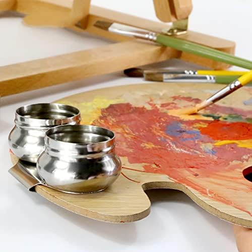 Palette Cup Stainless Steel Art Oil Pot Double Dipper Painting Oil Pot With Lid Portable Wash Pen Holder Large Mouth Artists Water Paint Palette Clip Cup Container For Watercolor Acrylic Oil Painting
