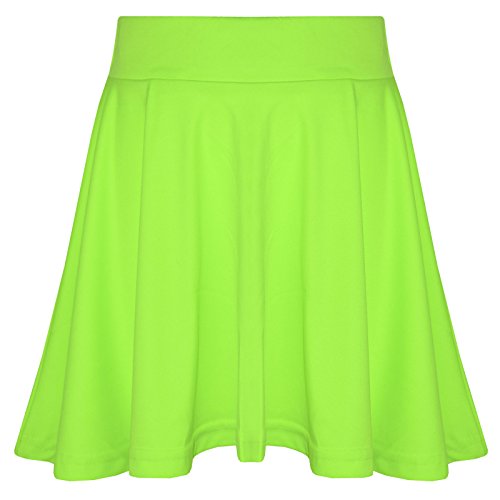 A2Z 4 Kids Girls Plain Skater Skirts School Fashion Elasticated Waist Summer - Plain Skater Skirt Neon Green 7-8