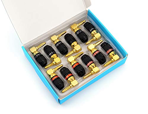 Image of Sewell Deadbolt Right-Angle Banana Plugs, 6 Pairs Quick Connect Gold Plated Speaker Plugs 90 Degree