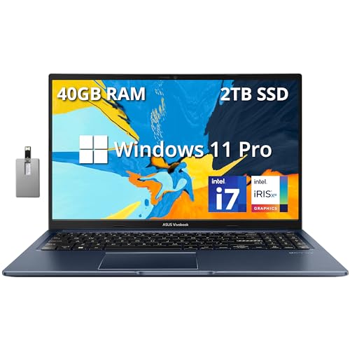 Image of ASUS VivoBook 15.6 inch Touchscreen FHD Laptop, 12th Gen Intel Core i7-1255U, 40GB RAM, 2TB PCIe SSD, Intel Iris Xe Graphics, Backlit Keyboard, WiFi 6, Windows 11 Pro, Quiet Blue, 32GB Hotface USB Card