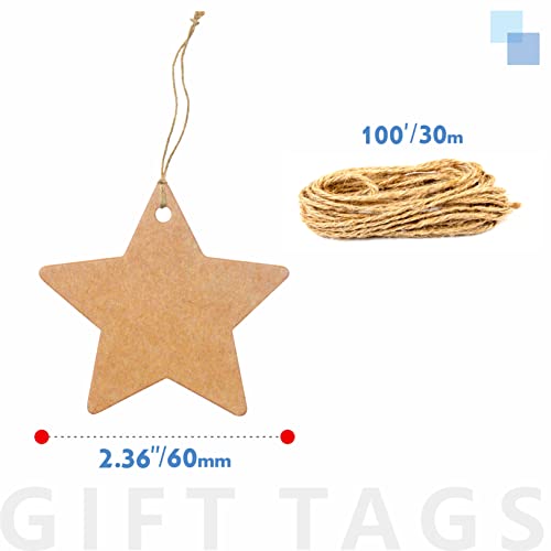 200 Pcs Kraft Paper Star Shaped Gift Tags with 30 Meters Natural Jute Twine for Craft Packaging (6cm Diameter) - Image 2