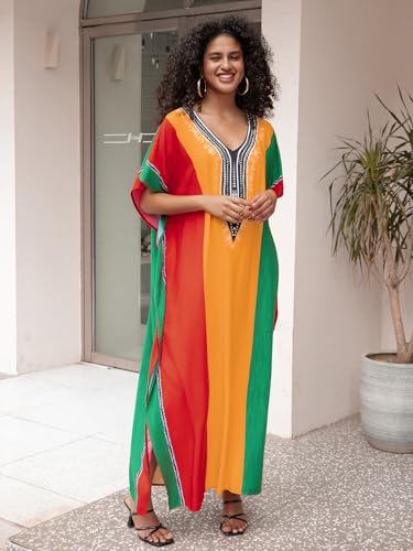 Image of NFVNKJ Women's Plus Size Beach Lounge Kaftan Maxi Dress Swimsuit Coverup for Women