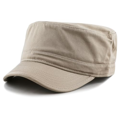 The Hat Depot Cadet Military Army Baseball Cap Tie Dye & Washed Cotton Basic & Distressed Cadet Brushed Cotton Cap (1. Basic - Khaki)