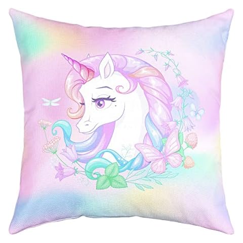 Elegant Unicorn Pillow Cover for Home Bed Beautiful Dragonfly Butterfly Animals Decor Cushion Cover Pink Strawberry Fruit Rustic Flower Cushion Case for Party Housewarming Office RV,18"X18" Cover