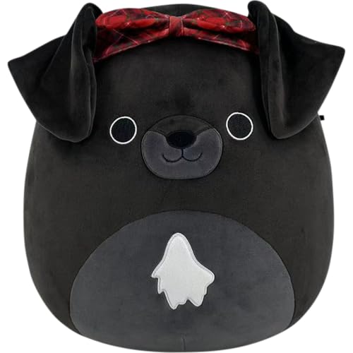 Image of Squishmallows Original 12in Natty the Black Labrador Dog with Festive Red Bandana - Official Jazwares Holiday Plush (Medium-Sized)