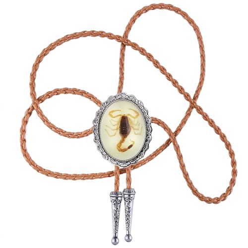 Image of Btilasif Bolo Tie Brown for Men, Scorpion Luminous Stone Cowboy Tie Western Leather Necktie Necklace for Women
