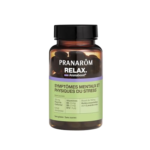 Pranarôm - Aromaboost Relax - Complément Alimentaire Détente & Relaxation - Anti-stress et soulage l'Anxiété - Pavot de Californie - Vitamines B5 B6 B12 -Huile Essentielle Lavande Vraie - 60 Capsules