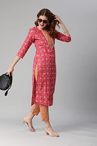 Image of GoSriKi Women's Cotton Blend Printed Straight Kurta With Pant